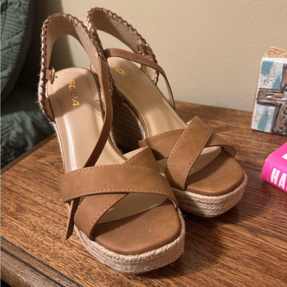 Soda Tan Wedge Sandals